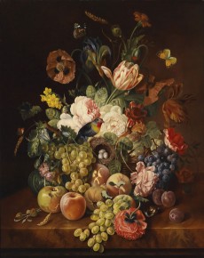 篮子里的鲜花和水果_油画_油画_手绘_手绘油画_装饰画