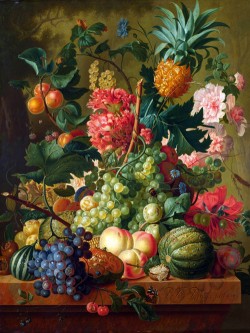 水果和鲜花_油画_欧式油画_欧式餐厅油画_装饰画