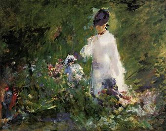 花丛中的年轻女子 油画 油画 手绘 手绘油画 装饰画