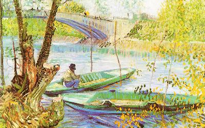 春天在池塘旁垂钓者 油画 油画 客厅 手绘 装饰画