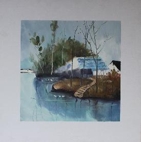 河间的岛 油画 油画 客厅 手绘 装饰画