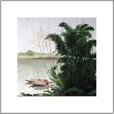 竹林河畔 油画 风景 油画 手绘 油画 客厅 装饰画