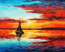 海上日落 油画 油画 手绘 手绘油画 装饰国