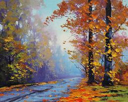 秋天的色彩 油画 油画 客厅 手绘 装饰画