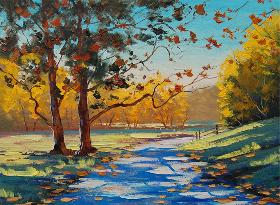 秋天的路 油画 油画 客厅 手绘 装饰画