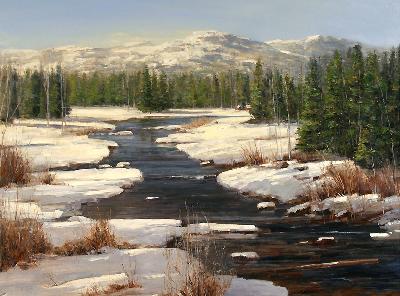 冬季黑梳山的小河 油画 油画 手绘 手绘油画 装饰画