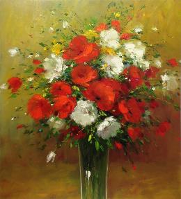 红色和白色花束 油画 油画 手绘 手绘油画 装饰画