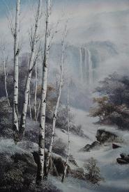 白桦 雪 瀑布 油画 油画 手绘 手绘油画 装饰画