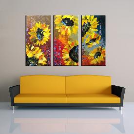 壮丽的太阳花 油画 无框画 油画 客厅 三联 装饰画