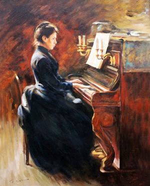 女孩在弹钢琴 油画 欧式油画 欧式人物油画 装饰画