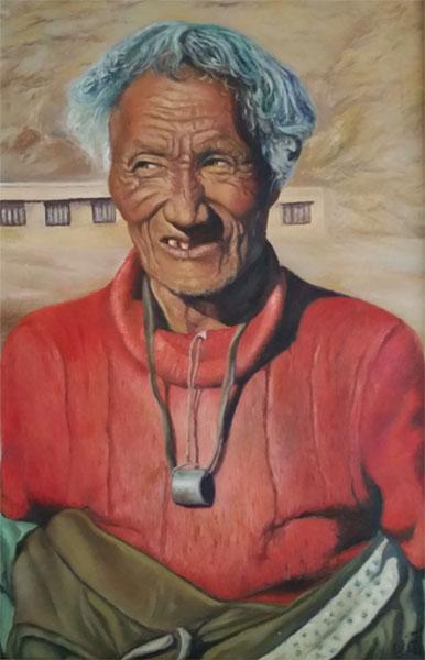 穿红袄的藏族老人 油画 油画 人物 肖像油画 人物 装饰画