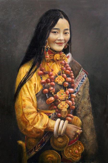 藏族女孩 油画 油画 客厅 手绘油画 原创 油画