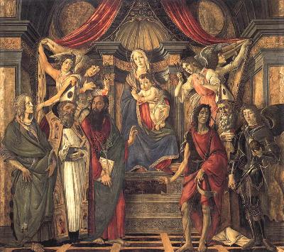 圣母子与四位天使和六位圣徒_油画_欧式油画_欧式人物油画