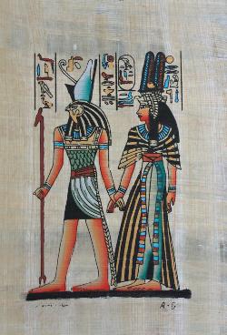 纳菲尔塔莉和他的儿子荷鲁斯_纸莎草纸_埃及纸莎草纸画