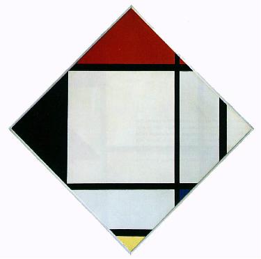 红黑蓝黄的菱形构成_油画_抽象油画_现代抽象油画