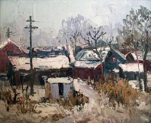 冬季村落 手绘油画