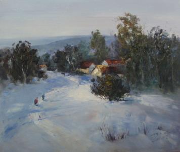 温暖雪景 手绘油画