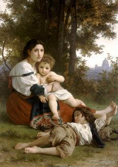 母亲与孩子休息-油画