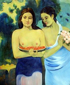 两个塔希提岛的女人 油画 欧式油画 欧式人物油画 装饰画